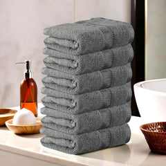 Kuber Industries Cotton Hand & Face Towels 200 Gsm | For Men & Women Easily Washable Workout Gym Napkins Pocket Towel - Grey (Pack Of 6)