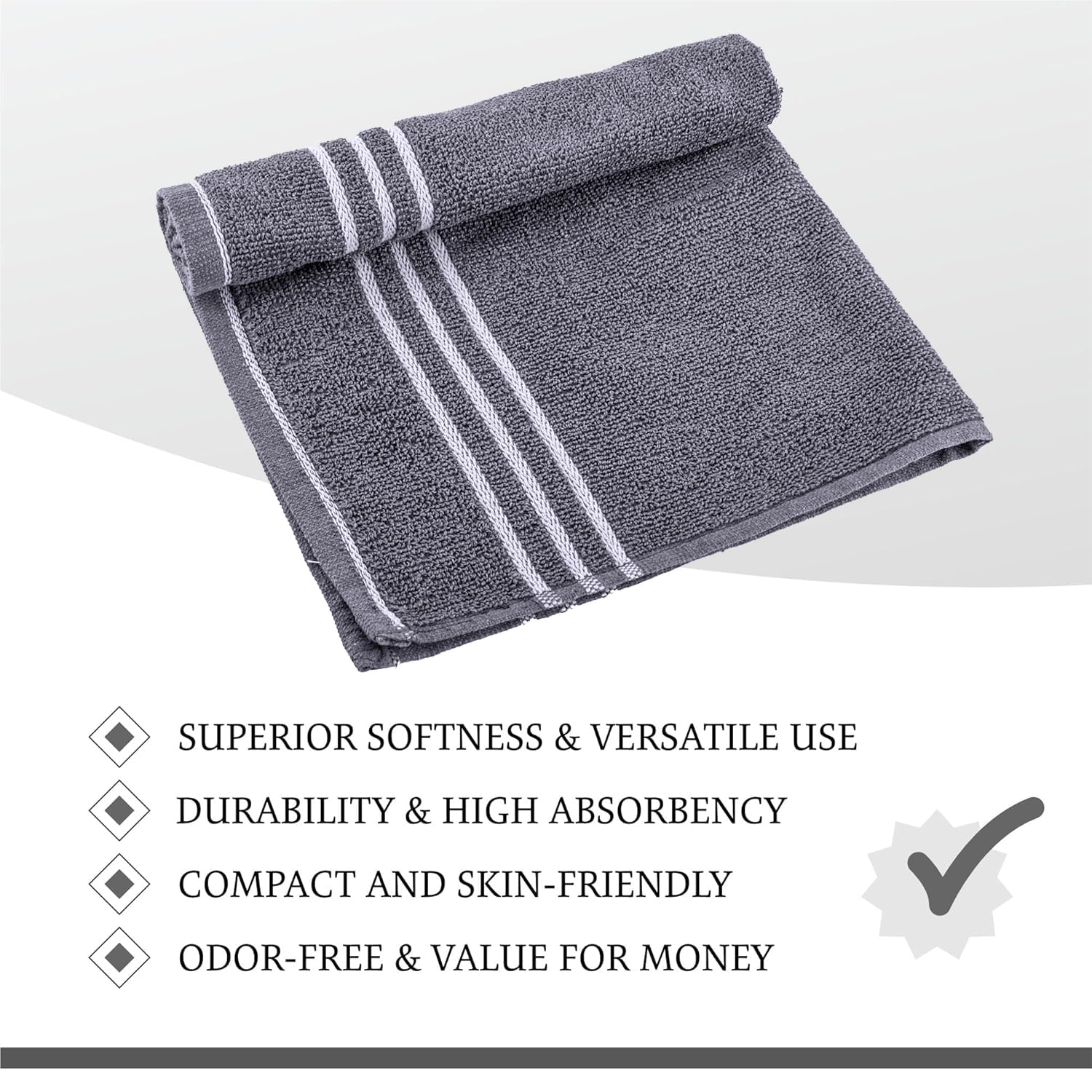 100% Cotton Hand Towel 400 Gsm | Super Soft, Absorbent, Quick Dry Hand Towel (Grey) - Pack Of 2