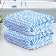 Kuber Industries Microfiber Bath Towel 700 Gsm | Large Size Soft Quick Dry & Absorbent Shower Bath Towel (Zig Zag - Blue)- Pack Of 2