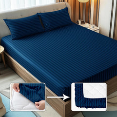 Stripes King Size Cotton Bedsheet With 2 Pillow Covers - 86 X 94 Inches, Navy Blue | Perfect For Home Decor, Guest House | Ideal For All Seasons