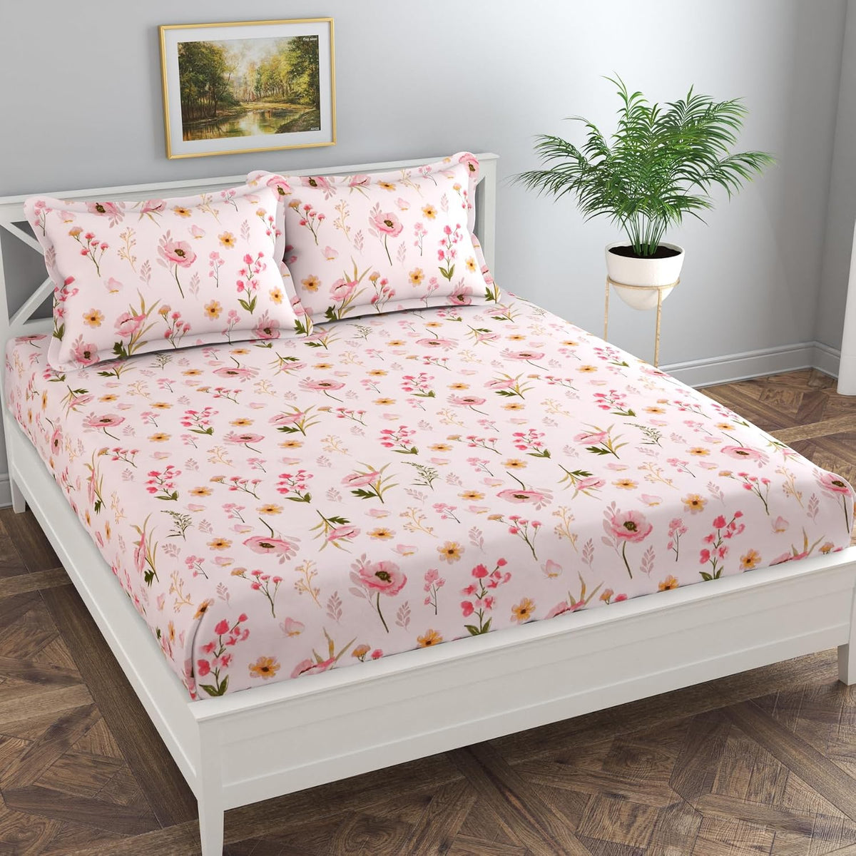 Floral King Size Bedsheet With 2 Pillow Covers - 90 X 108 Inches, Pink | Lightweight, Washable & Fade-Resistant Bedsheet Designed For Daily Use