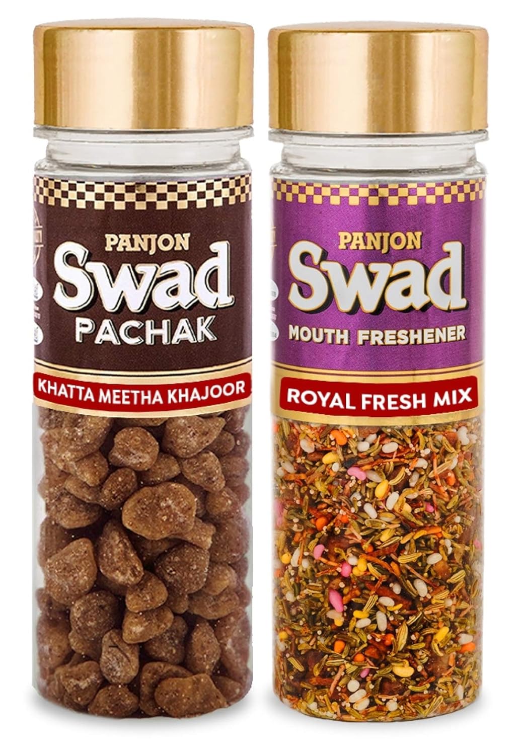 Panjon Swad Khatta Meetha Khajoor & Royal Fresh Mix Mouth Fresheners 250gm, (125gm *2 Bottles)