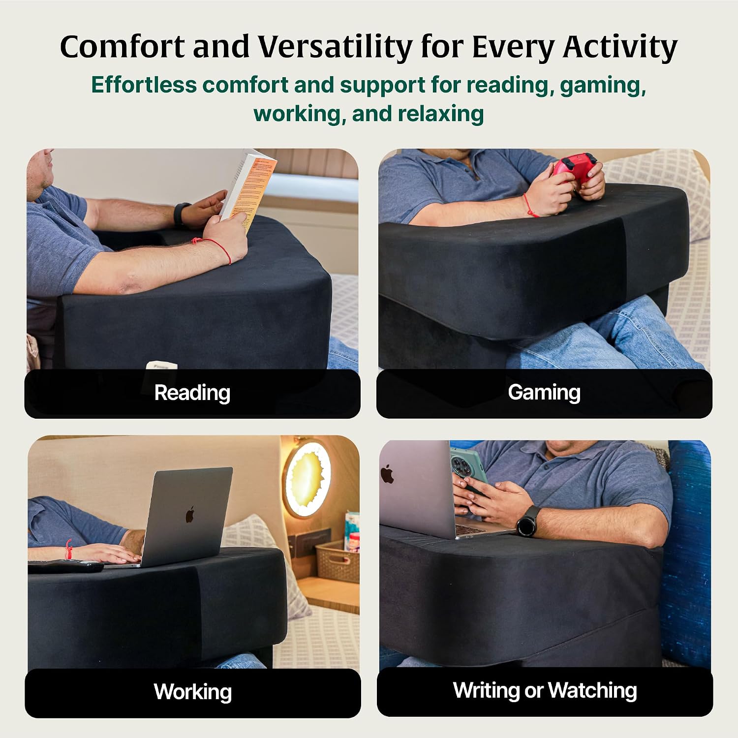 Wedge Pillow & Lap Desk Combo, For Laptops, Arm Rest & Reading Pillow - Black | Study & Reading - Adjustable Wedge Pillow, Headrest For Back Support & Lap Desk Pillow - Gaming Pillow
