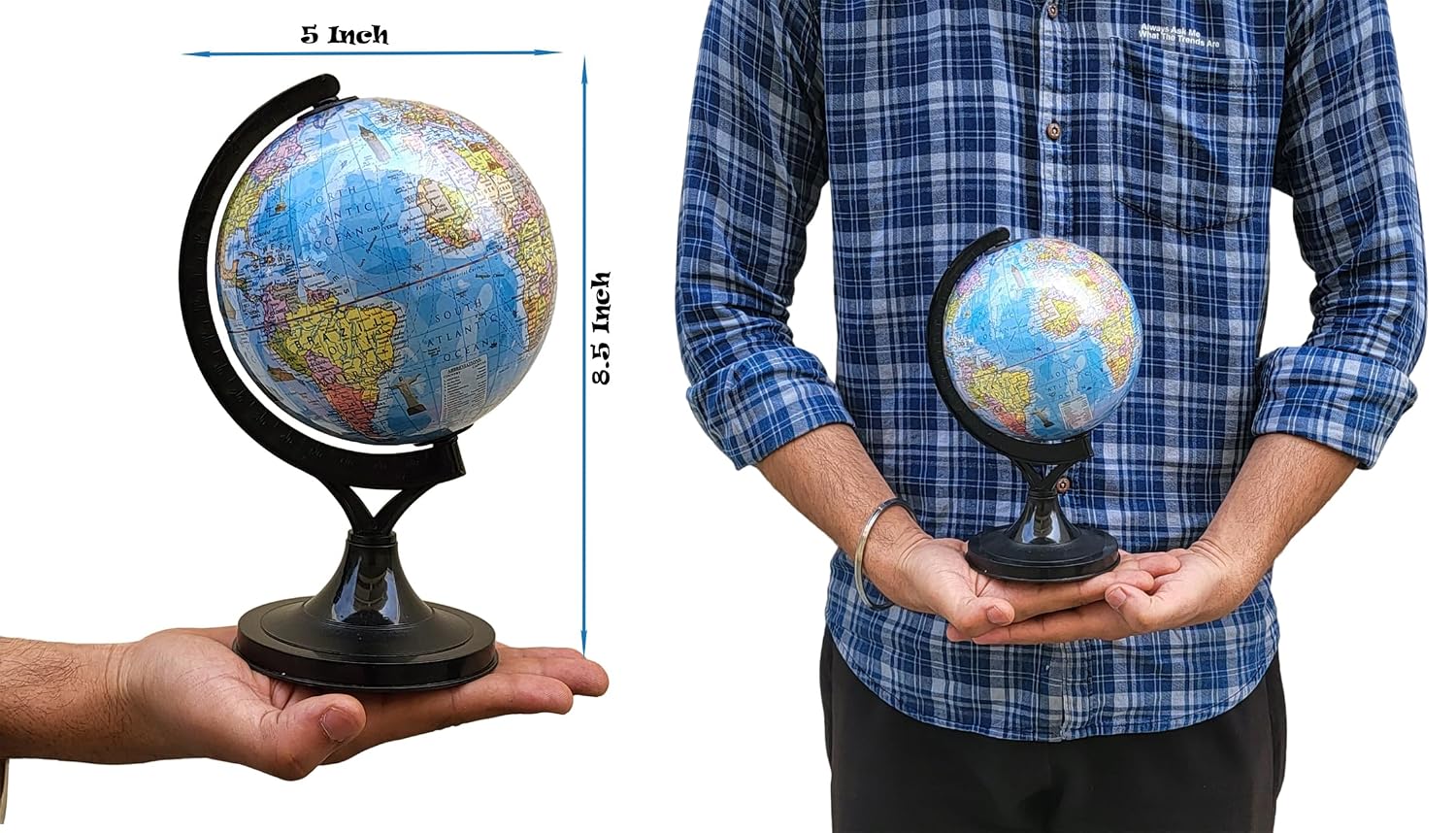 Stem & Steam Educational, Decorative Spinning Political Educational Laminated Rotating World Globe, 5" Plastic + Magnifying Glass For Students, Combo Pack