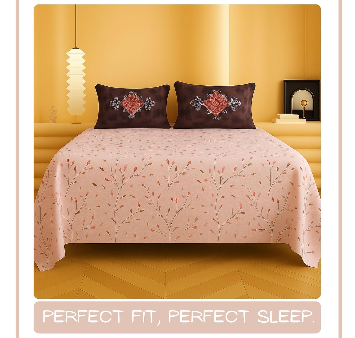 1 Double Bedsheet With Two Pillow Covers - 90 X 94 Inches, Blush Pink | 300 Thread Count Super Soft Bed Sheet For King Size Bed Floral Design