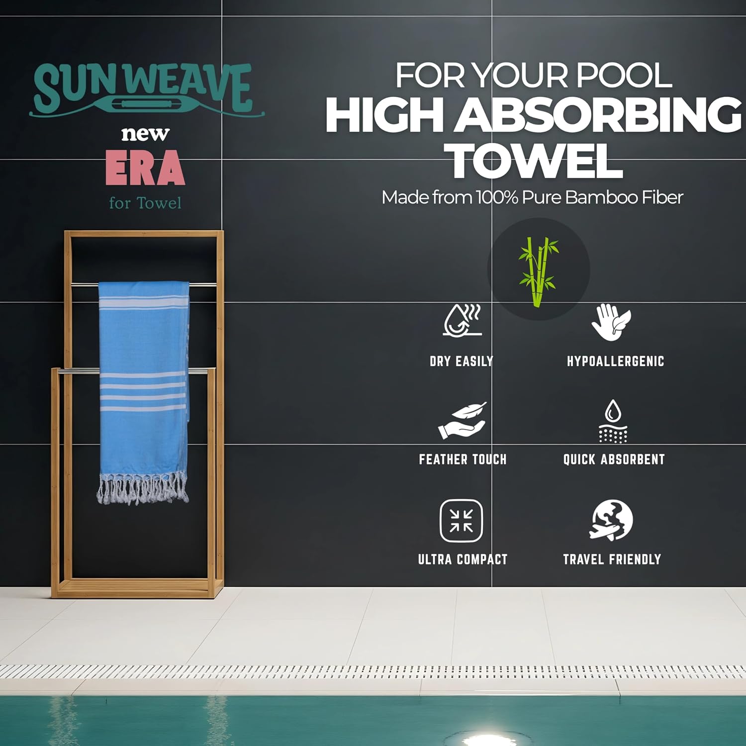 Sun Weave Bamboo Bathing Towels Full Size 240 Gsm | Light Weight Quick Absorbent Quick Dry Hair Dryer Towel For Men & Women | Thin Bath Towels