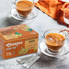 Chaayos Instant Premix Ginger Chai - 36 Sachets, 288gm, 10.1 Ounce | Instant Ginger Assam Tea - Low Sugar, Hassle Free | Strong Golden Chai