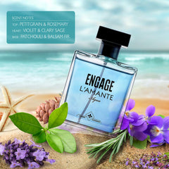 Engage L'amante Aqua Eau De Parfum For Men 100ml 3.4 Fl.oz. | Long Lasting Premium Fragrance Skin Friendly