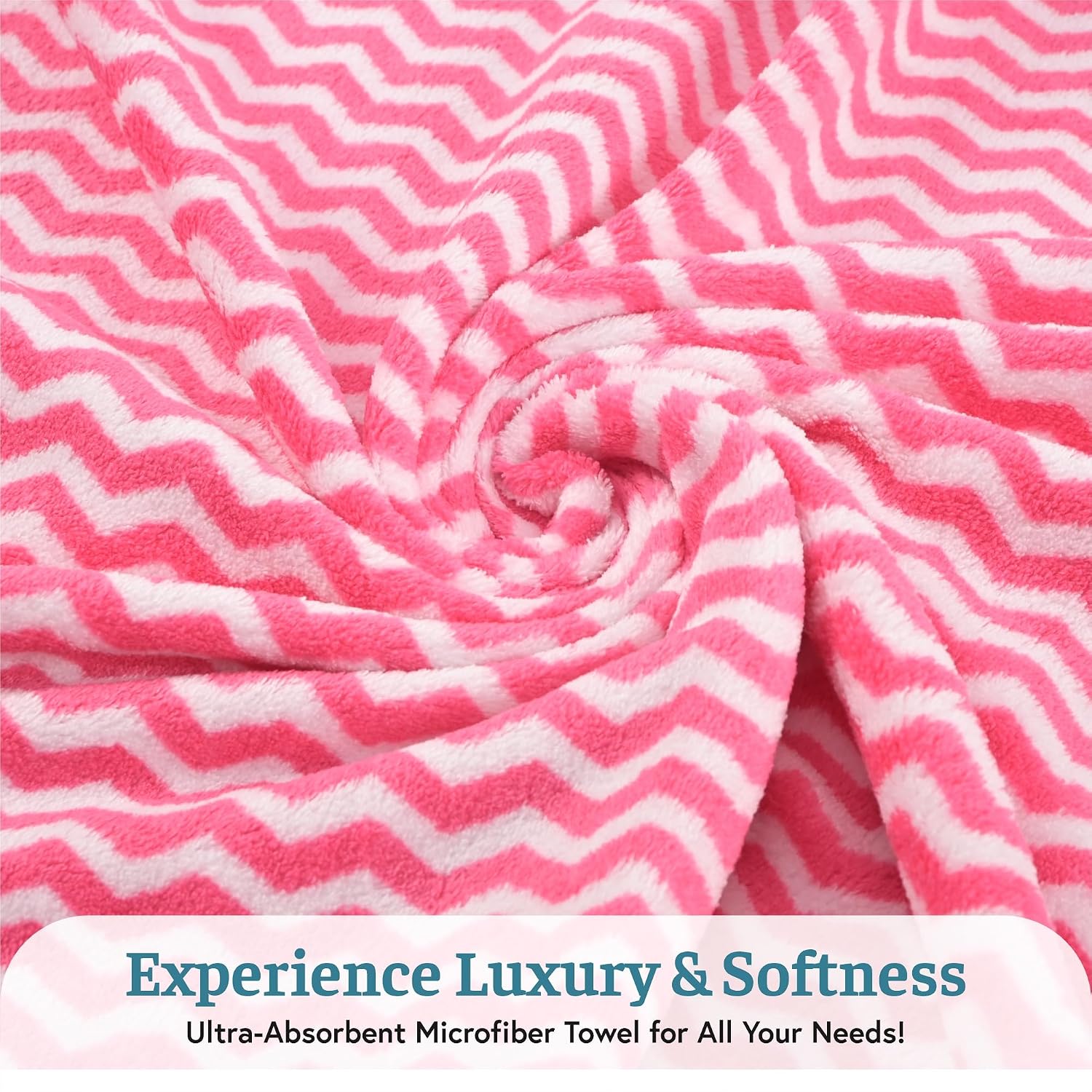 Kuber Industries Microfiber Bath Towel 2100 Gsm | Large Size Soft Quick Dry & Absorbent Shower Bath Towel (Zig Zag - Pink)- Pack Of 6