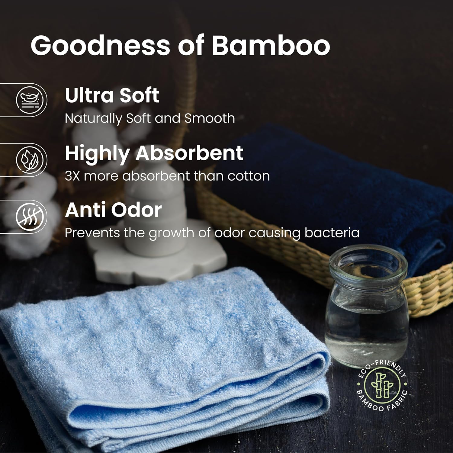 Mush Bamboo Hand Towels 600 Gsm | 100% Bamboo Gym Towel For Men & Women Workout Ultra Soft, Absorbent & Quick Dry Towel (Navy & Sky Blue)- Set Of 2
