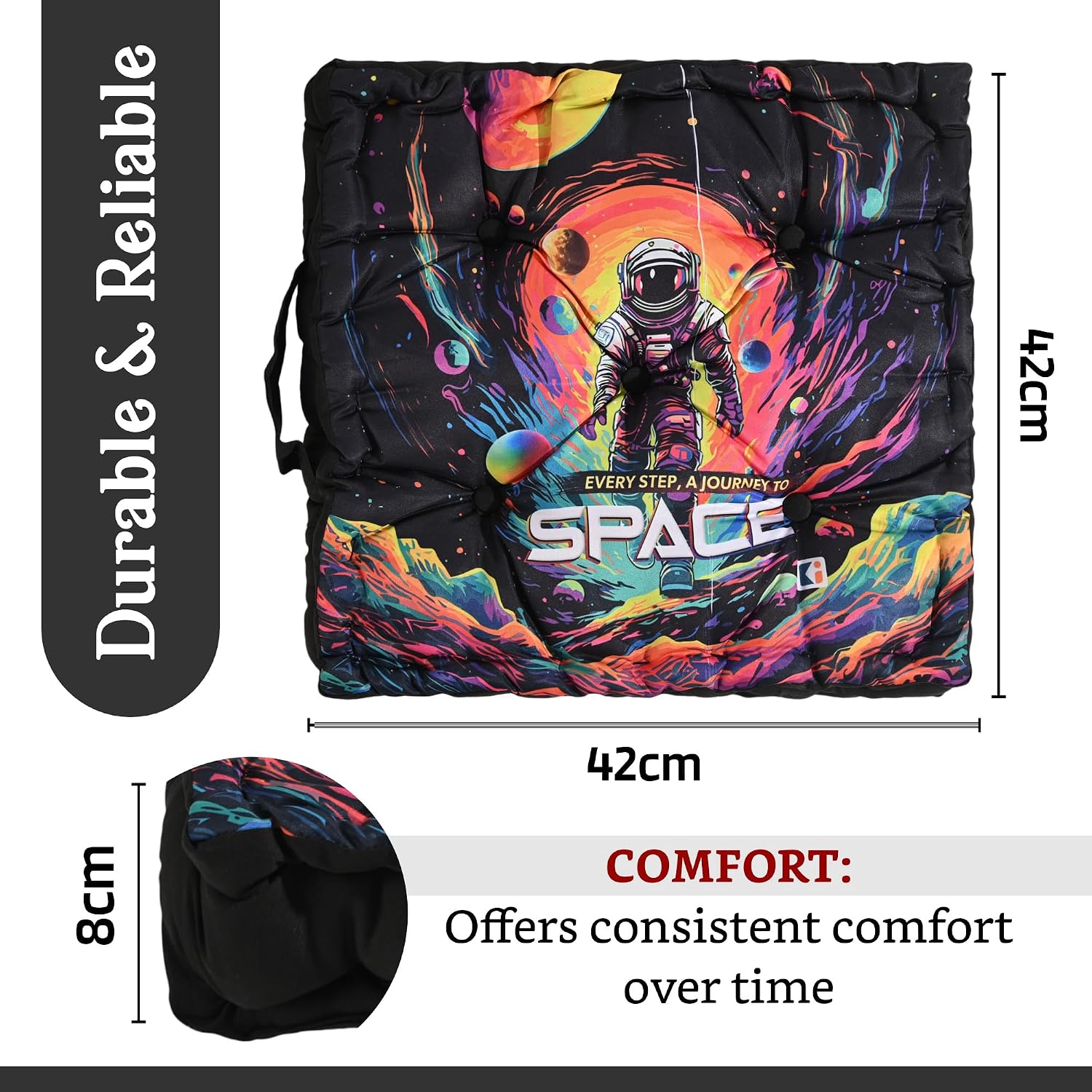 Cotton Chair Cushions Pillow For Sitting, For Back Rest, Journey To Space - Black | Chair Pad For Office Work & Posture Support | Furniture Cushion, Lightweight & Portable - Pack Of 2