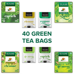 TE-A-ME Green Tea Suraksha Pack - 2 Boxes X 40 Tea Bags | Moringa+ Ashwagandha+ Kadha+ Tulsi Green Tea - Detox Green Tea & Slimming