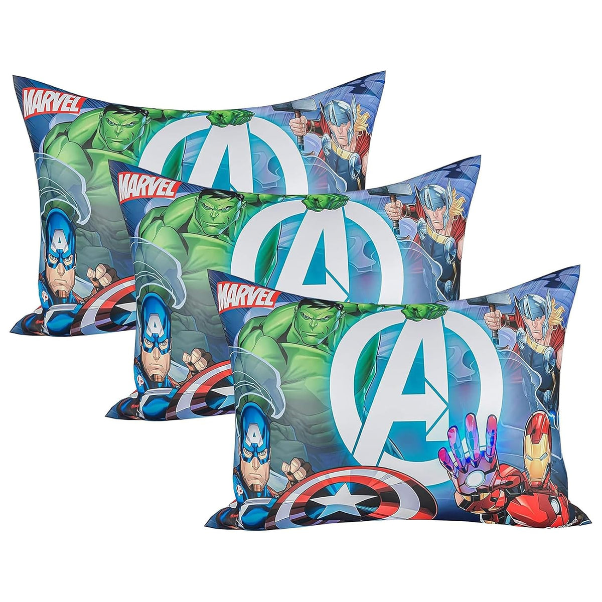 Cotton Marvel Avengers Print Pillow For Kids, Super Soft Pillow Filler, For Sleeping & Traveling - 12x18 Inches | Easy To Carry - Ideal For Boys & Girls | Suitable For All Sleepers - 3 Pcs