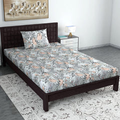 Single Bedsheet With 1 Pillow Cover - 57 X 87 Inches, Grey & Peach | Designer Printed Bedsheet Set - Naturally Soft, Breathable & Skin Friendly