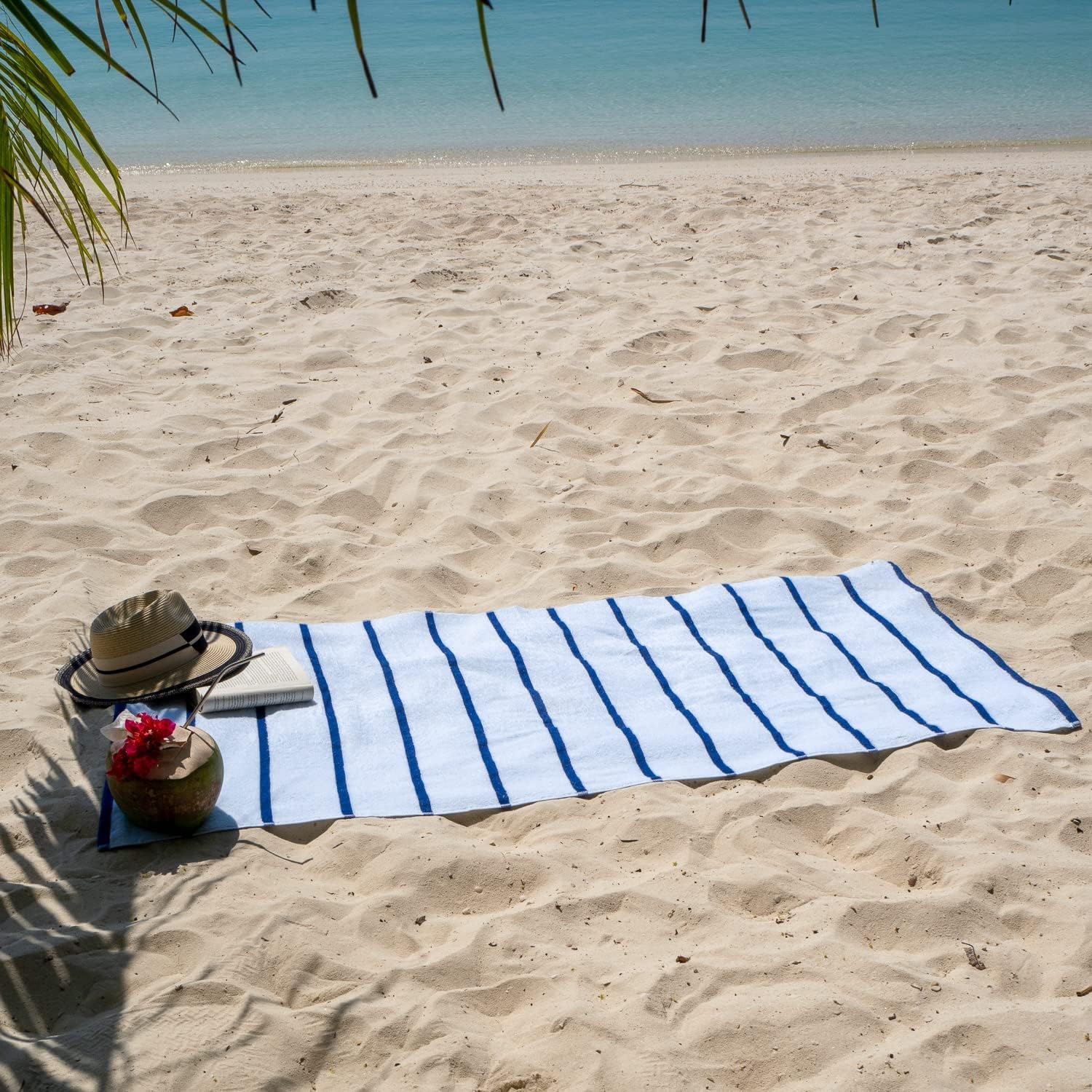 Casa Copenhagen Pack Of 2 Cabana Pool Xl Bath Towels 610 Gsm Cotton Rough & Tough Use Colour (White Navy Stripe)