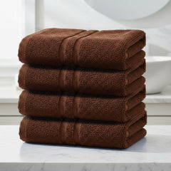 Zahya Terry Cotton Hand Towels 800 Gsm | Soft, & Absorbent Hand, Face, Gym & Travel Use (Brown) - Pack Of 4