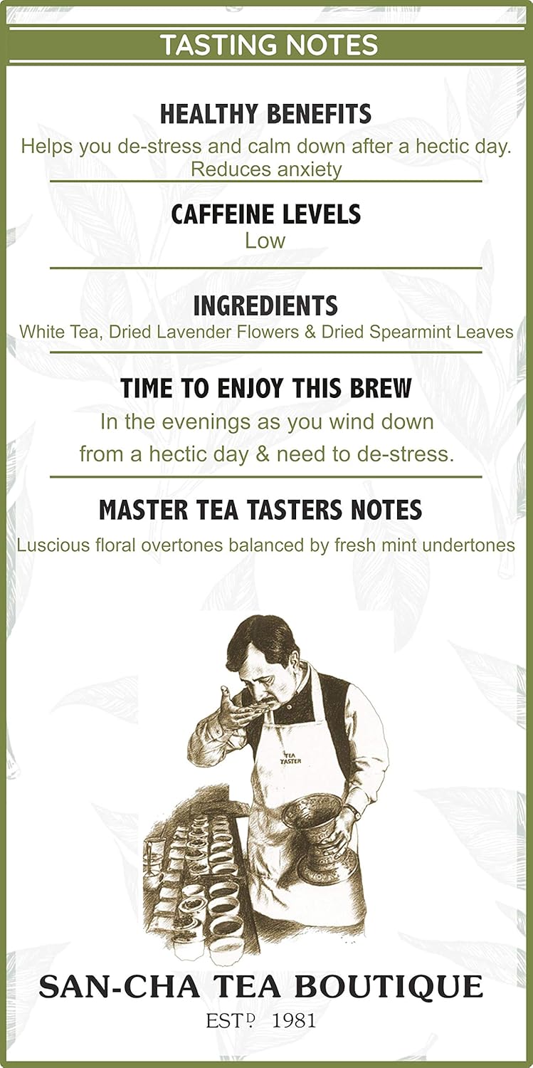 San-Cha Lavender White Tea - 25gm, 0.8 Ounce, 25 Silky Tea Bags | Calming & Relaxing Tea, Relieves Stress - Low Caffeine, Richest In Antioxidants