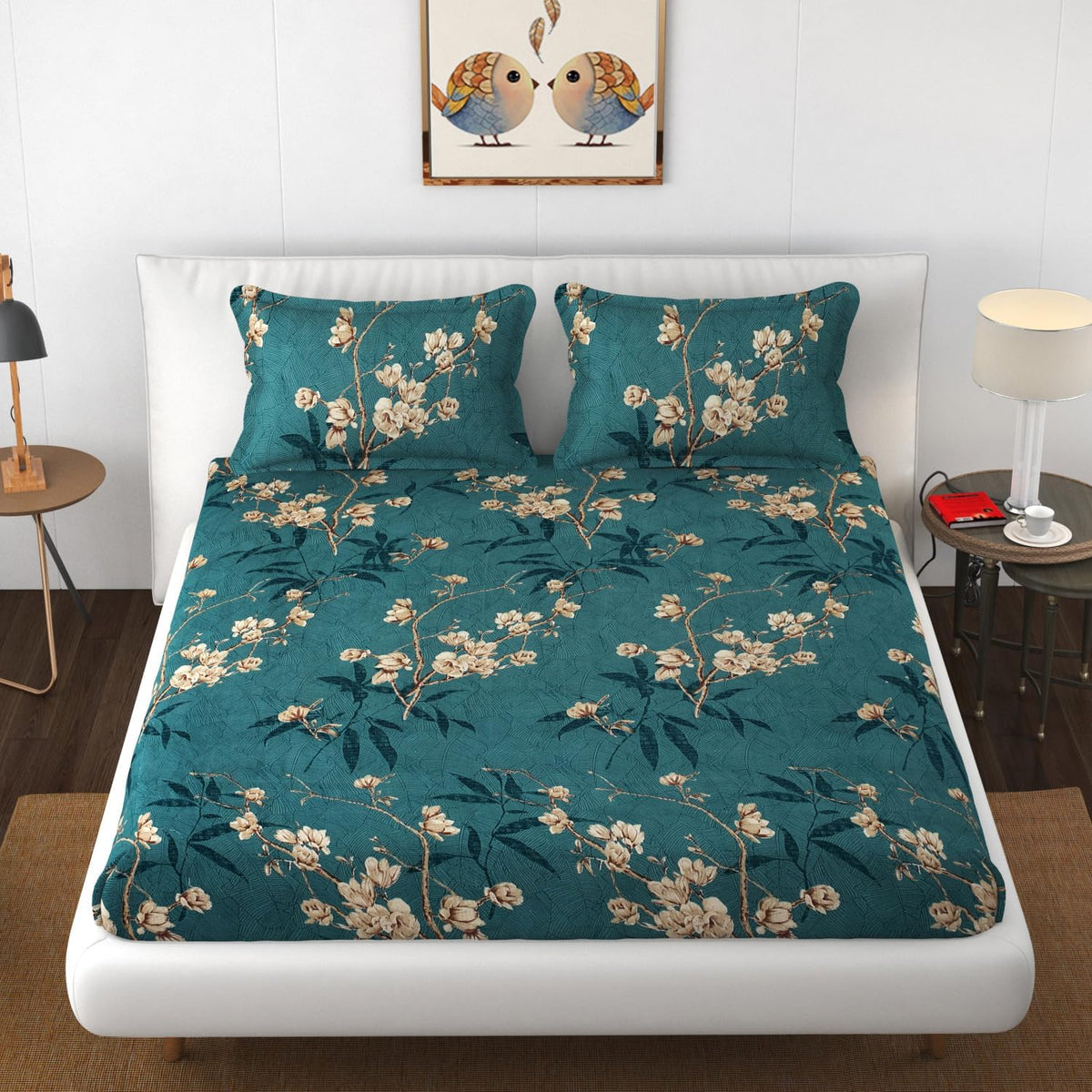 Elastic Fitted Double Bedsheets For King Size With 2 Pillow Covers - 72 X 78 X 10 Inches, Dark Green | Premium Heavy Cotton All Around Elastic Fitted | Ideal For Hotel, Home, Bedroom