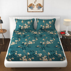 Elastic Fitted Double Bedsheets For King Size With 2 Pillow Covers - 72 X 78 X 10 Inches, Dark Green | Premium Heavy Cotton All Around Elastic Fitted | Ideal For Hotel, Home, Bedroom