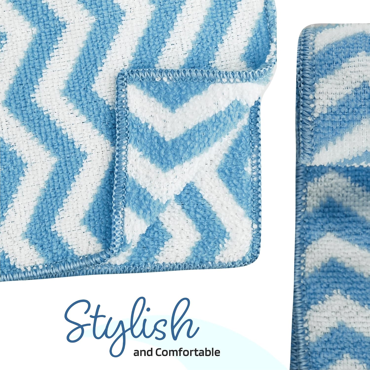 Kuber Industries Super Absorbent & Reusable Microfibre Face Towel 1800 Gsm (Zig Zag Blue) - Pack Of 24