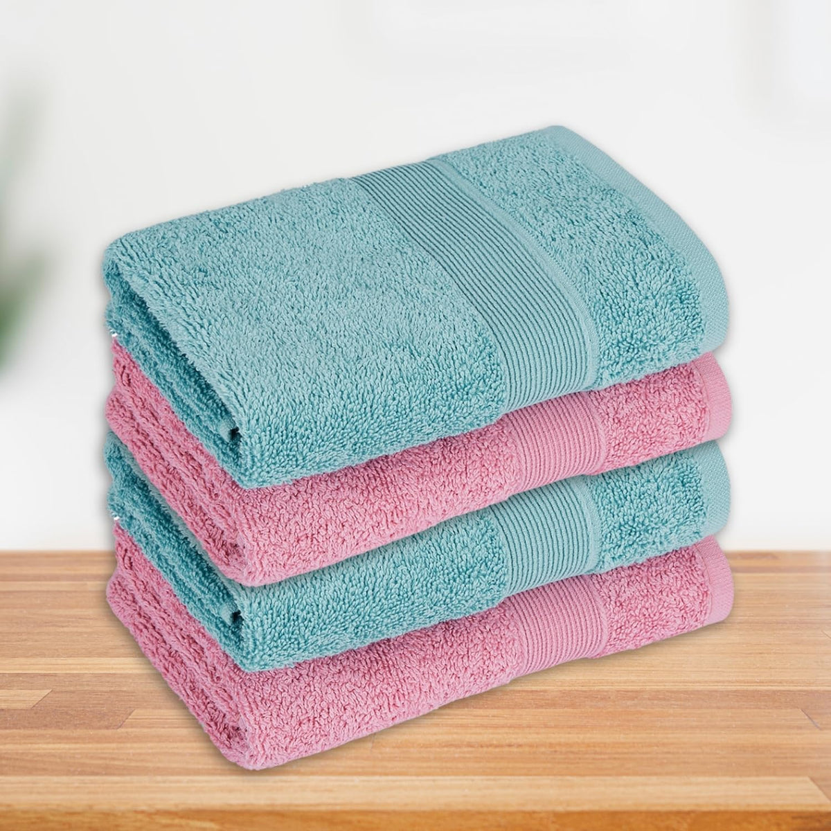 Haus & Kinder Harmony Combed Hand Towel 500 Gsm | Ultra Soft, Absorbent 100% Cotton Towels For Men & Women | Pink & Blue (Pack Of 4)