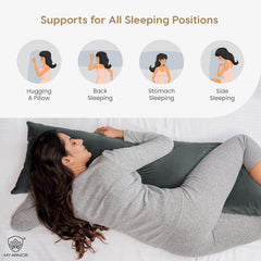 Microfiber Body Side Pillow For Sleeping For Pregnancy, Grey - 53 X 16 Inches | Long Cuddle Pillow For Hugging, Relaxing, Washable, Premium Velvet Outer Cover - Multipurpose Pillow