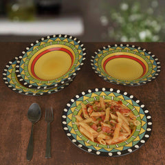 Hand Painted Ceramic Pasta Plate Set Of 4 - 9 Inches, Multicolor | Soup Plates - Maggi Plates