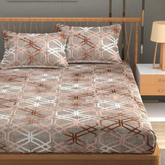 Premium Heavy Cotton Elastic Fitted King Size Bedsheet With 2 Pillow Covers - 72 X 78 X 10 Inches, Brown | All Weather Comfort & Bedroom