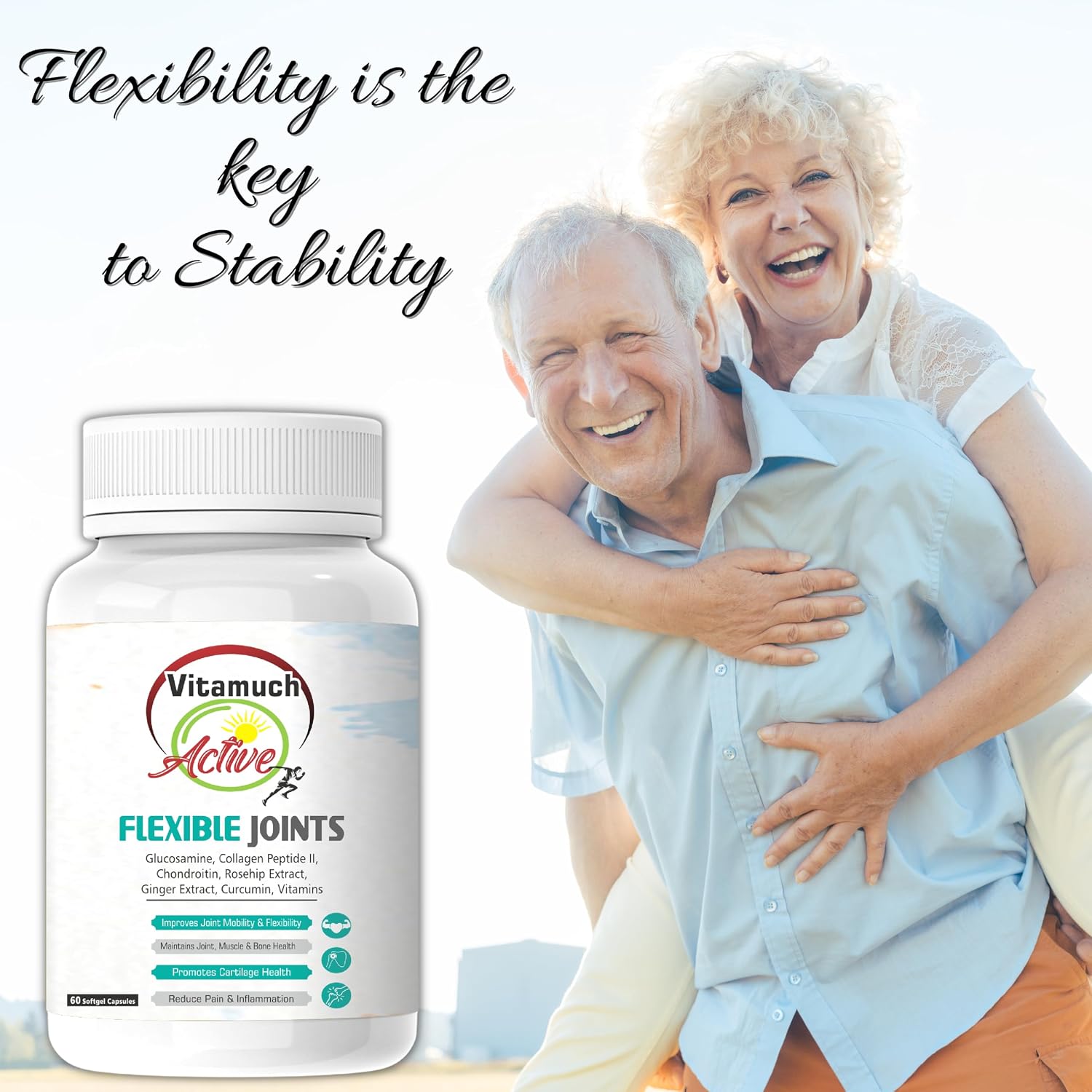 Vitamuch Active Flexible Joints Multivitamins For Men & Women | Unflavoured , 60 Softgel , 100gm 0.2lbs