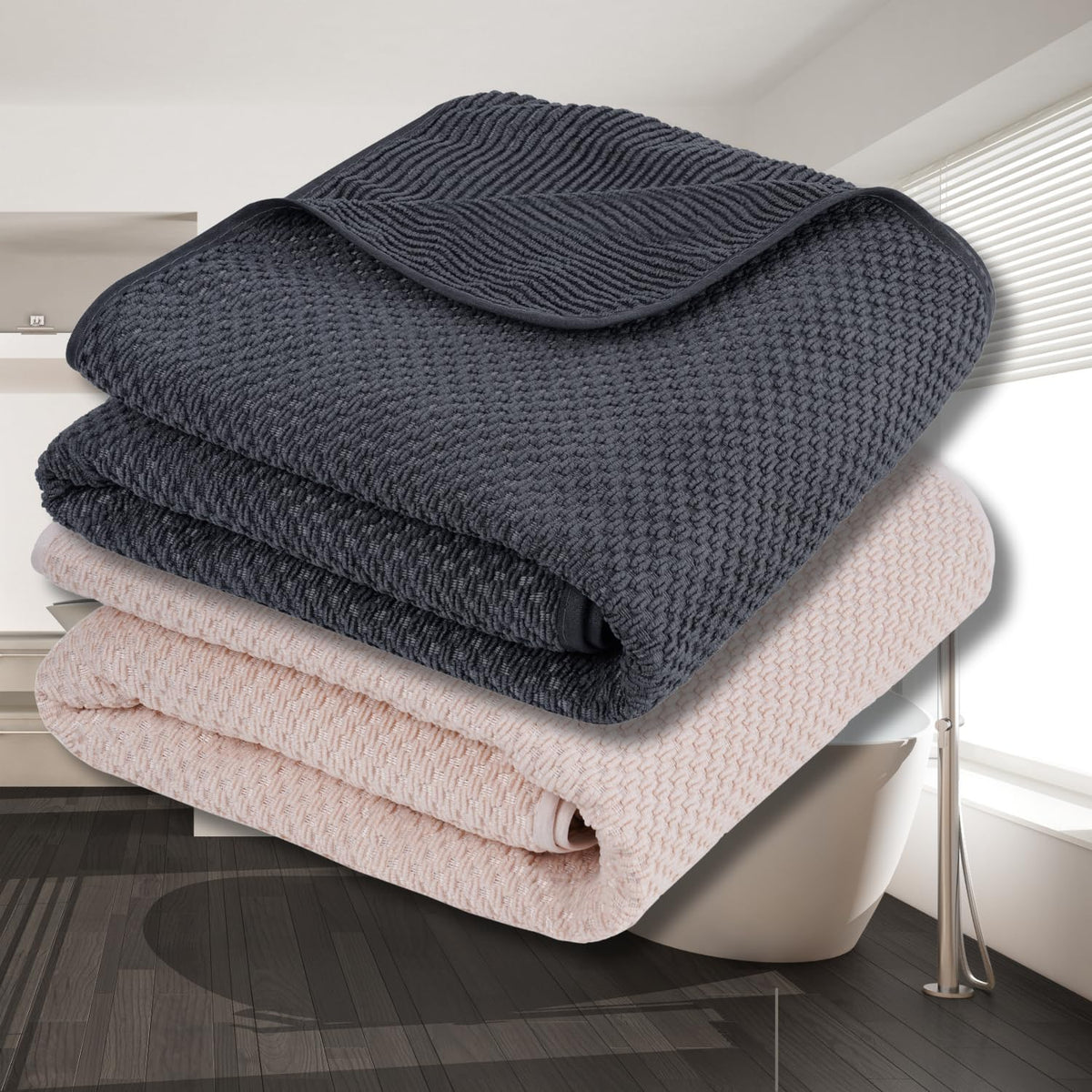 Fezora Microfiber Contler Bath Towels 700 Gsm | Large Size Bath Towel Soft & Absorbent Bath Towel For Men & Women (Dark Grey & Cream)- Pack Of 2