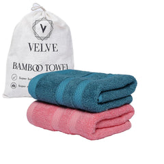 Velve 100% Bamboo Face Towel 600 Gsm | 2x Softer & Absorbent Than Cotton Towels | Skin Friendly With Non-Toxic Colors (Teal & Pink)- Pack Of 2