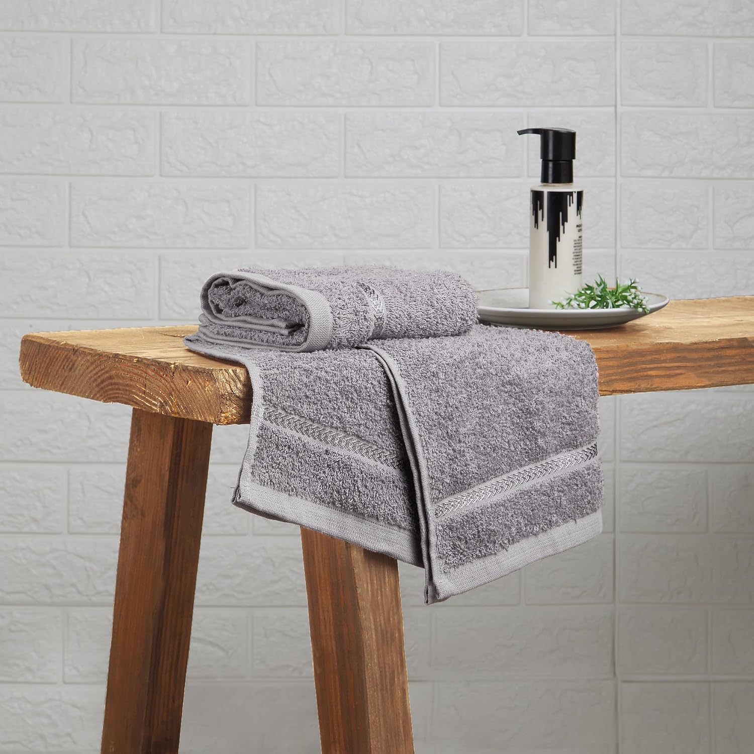 Welspun 100% Cotton Easy Care Hand Towel 400 Gsm | Quick Dry Ultra Soft Hand Towel (Grey) - Pack Of 2