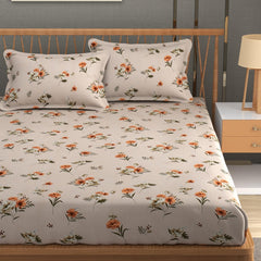 Printed Double Bedsheet With 2 Pillow Cover - 72 X 78 X 6 Inches, Brown | All Around Elastic Fitted Bedsheet | Super Soft Polycotton With 200 Thread Count