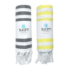 Suam Suntails Lightweight 100% Cotton Bath Towel | (Grey - Black & Yellow - Lite Blue, Suntails Towel, Cotton, Standard, 2, Af-Bt) - Pack Of 2