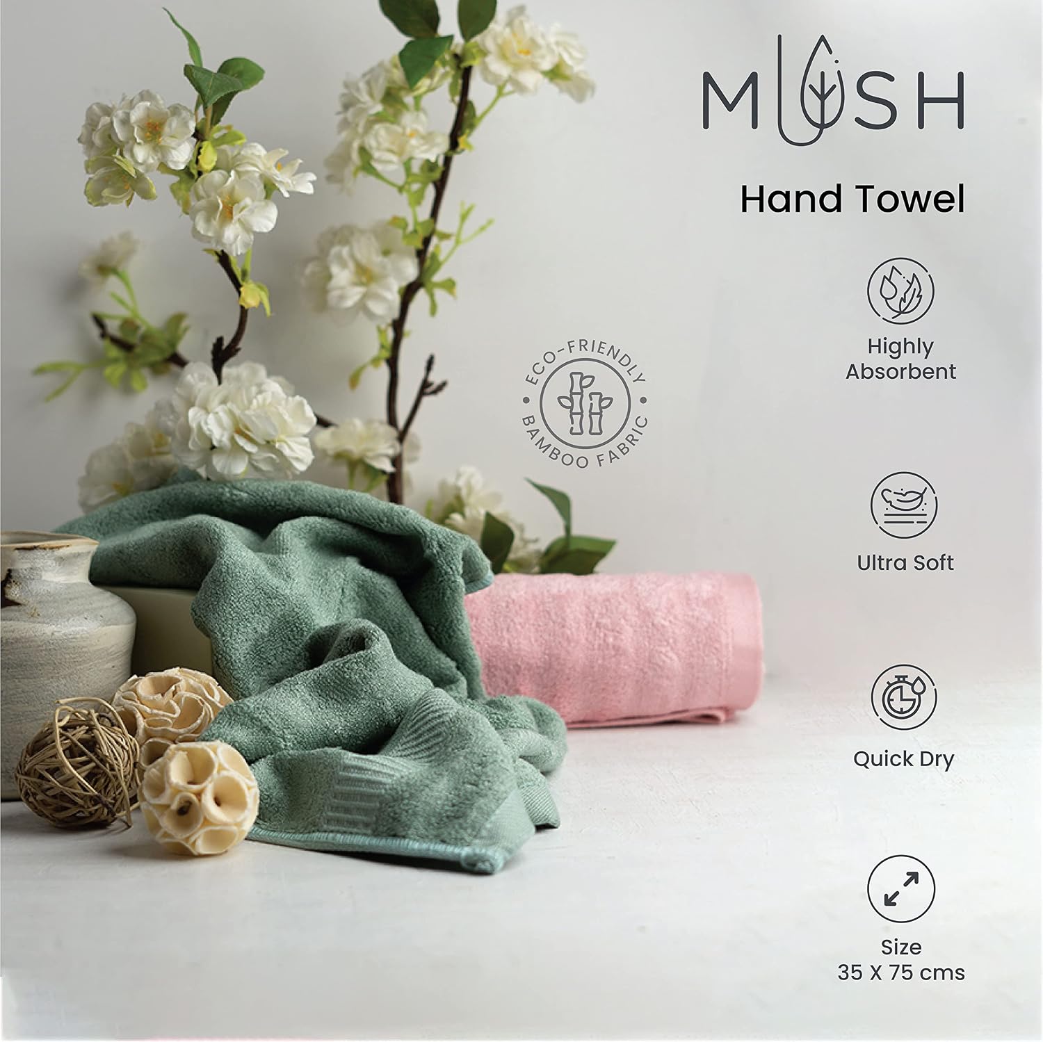 Mush 100% Bamboo Hand Towel 1200 Gsm | Ultra Soft, Absorbent, Quick Dry Towels For Facewash, Gym, Pool, Sports, & Travel - Multicolor (Pack Of 6)