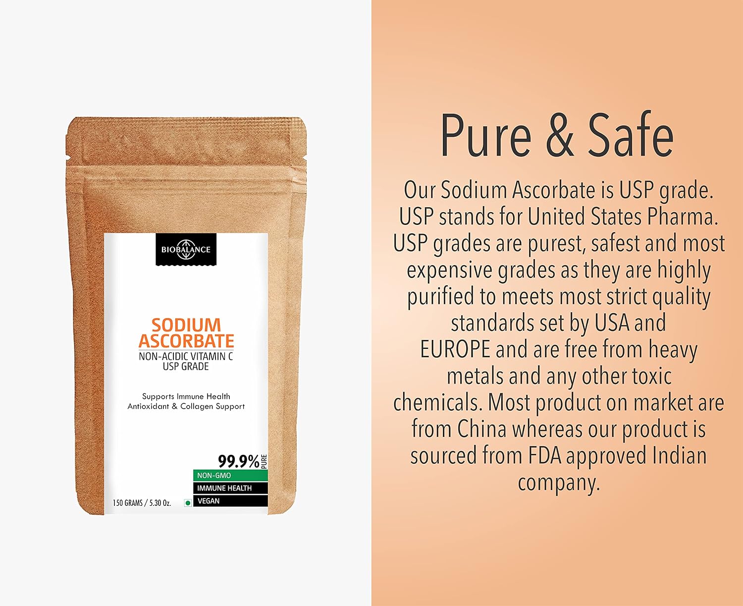 Bio Balance - Sodium Ascorbate Vitamin C Powder 150g Usp Grade | Alkaline, Non Acidic & Easier To Digest Than Ascorbic Acid , Antioxidant & Immune Support | 150gm 0.3lbs
