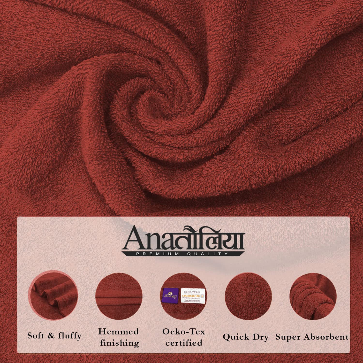 Sassoon Anatolia Bath + Hand & Face Towel 1200 Gsm (Rust) - Pack Of 5