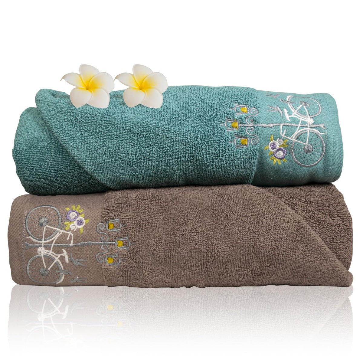 Rangoli 100% Cotton Martin Bath Towels 1100 Gsm | Quick Dry, Ultra Soft, Highly Absorbent Printed Hand Towel For Men & Women Luxury & Highly Absorbent Towels - Turquise & Blugrn (Set Of 2)