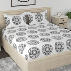 Flat 1 King Size Bedsheet With 2 Pillow Covers - Size 108 X 108 Inches, White & Black | Luxury Soft Sheet, Lightweight & Breathable Bedsheet