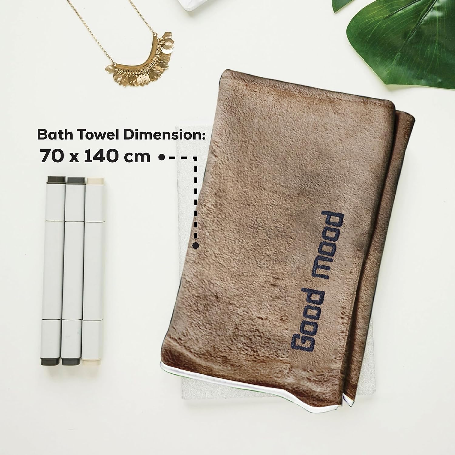 Housse Premium Soft Microfiber Embroidery Bath Towel 350 Gsm | Soft Absorbent Quick-Drying Sweat Towel (Good Mood - Brown)