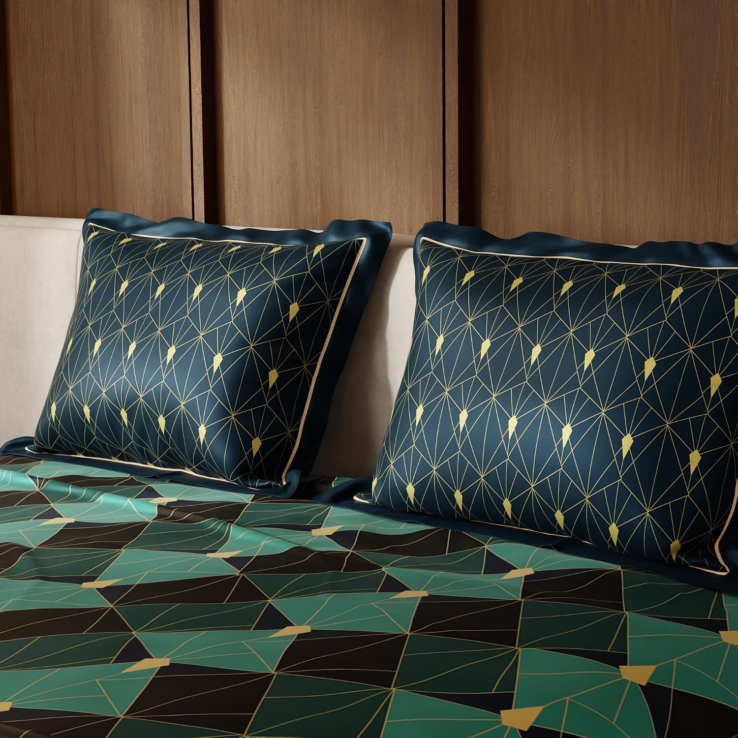 Satin Bedsheet King Size Bed With 2 Pillow Covers | 90 X 108 Inches, Green & Black | Premium Bedding Set, Gifts For Couples, Wedding, Anniversary