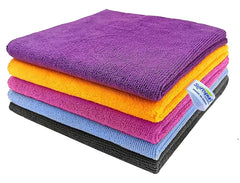 Softspun Microfiber Cleaning Cloths Towel 300 Gsm | Thick Lint & Streak-Free Multipurpose Cloths Automotive Microfibre Towels For Car, Bike Cleaning Polishing Washing Pack Of 5 (Multi-Colour)