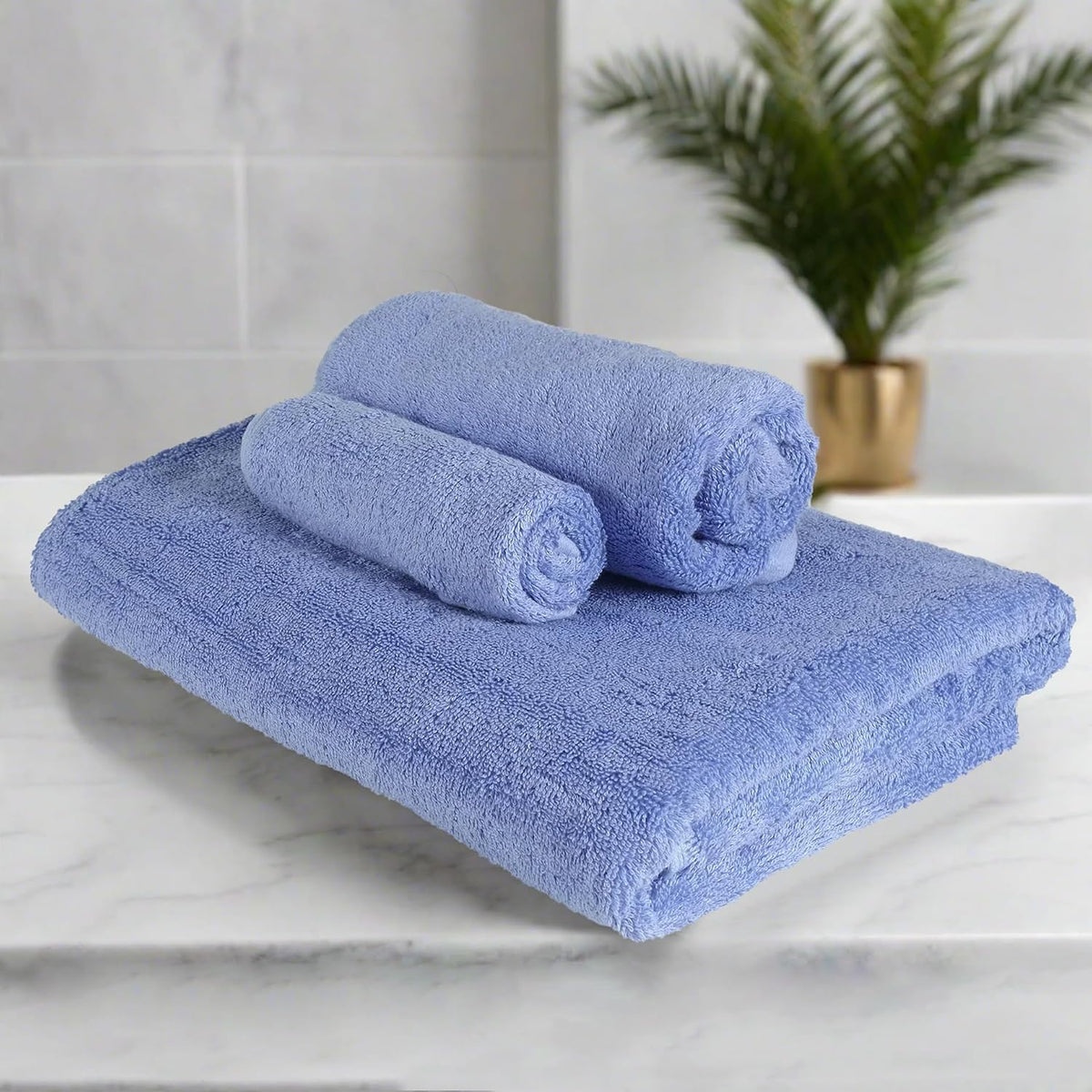 Heelium Bamboo Towel 1 Bath + 1 Hand & 1 Face Towel 900 Gsm | Soft, High Absorbency & Antibacterial Towels (Iris) - Pack Of 3