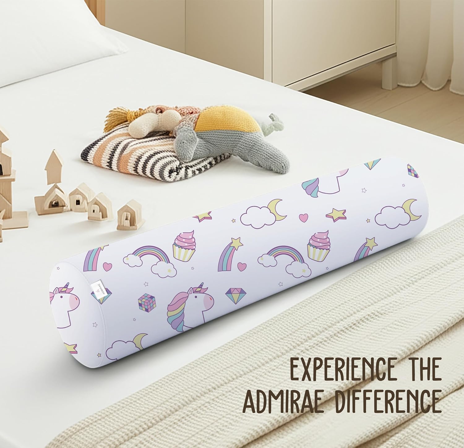 Premium Memory Foam Bolster Pillow, Unicorn Print, White - 24 X 6 Inch | For Colic, Acid Reflux, Spit Up | Washable Cover, Hypoallergenic, Lightweight | Soft & Breathable Fabric Pillow