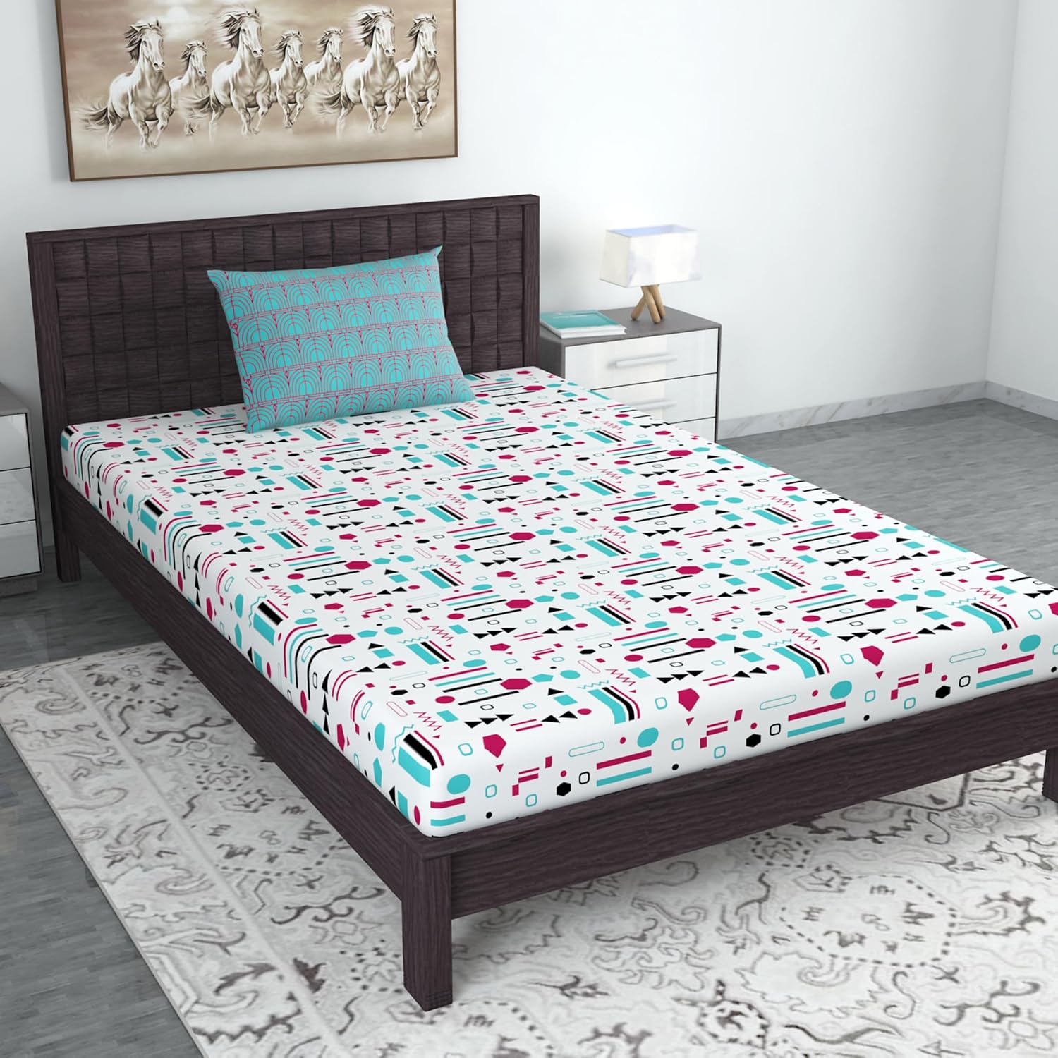1 Single Bedsheet With 1 Pillow Cover - 57 X 87 Inches, Multicolor | Skin Friendly Fabric For Everyday Use - Soft, Breathable & Comfortable Sleeping