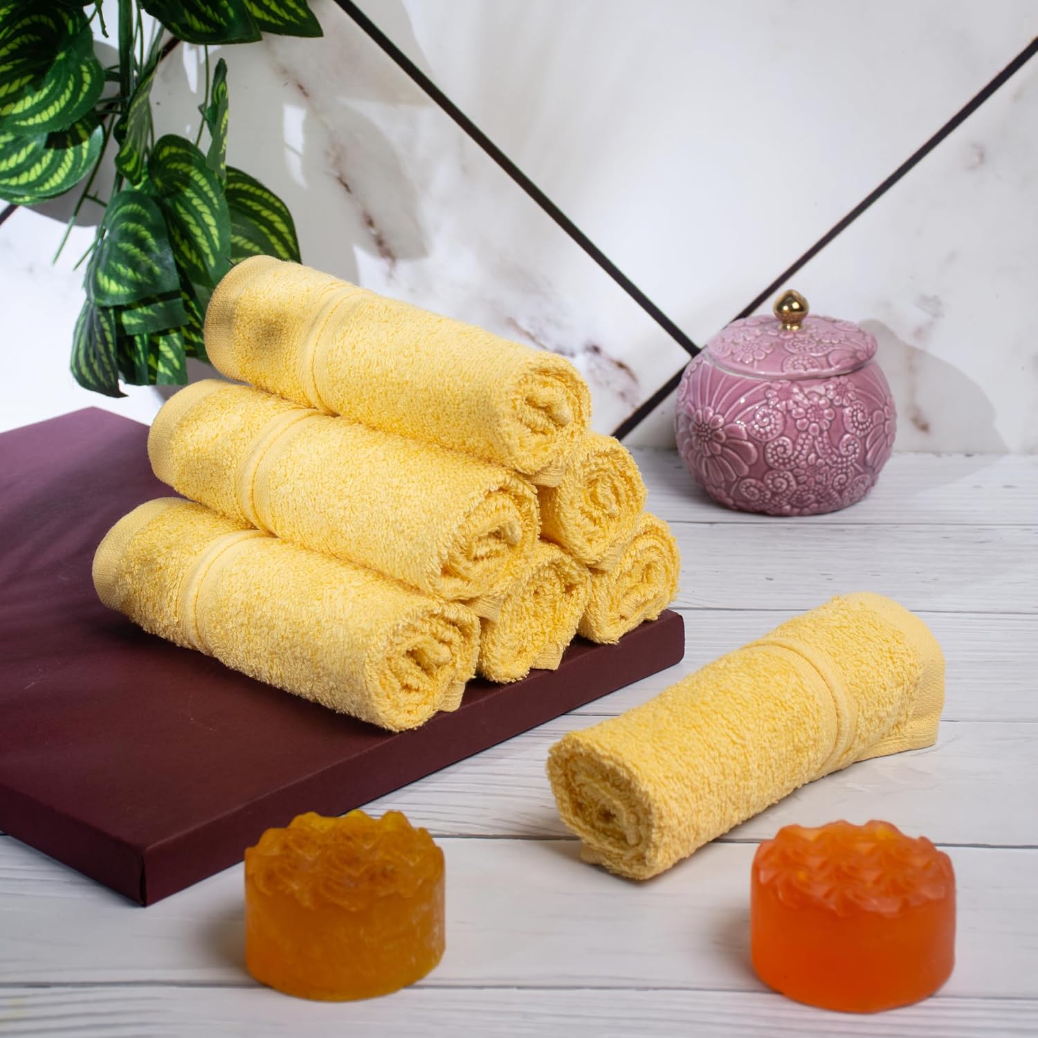 Jenny Denial 100% Cotton Soft Face Towel 1300 Gsm | Super Absorvent & Quick Dry - Pack Of 10 Pcs (Yellow)