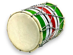 Indian Handmade Rope & Ring Baby Dholak 8 Inches - Red, Green, White | Perfectly Symmetric Round Dholak - Dholak For Festival, Wedding, Satsang | Very Easy To Tune