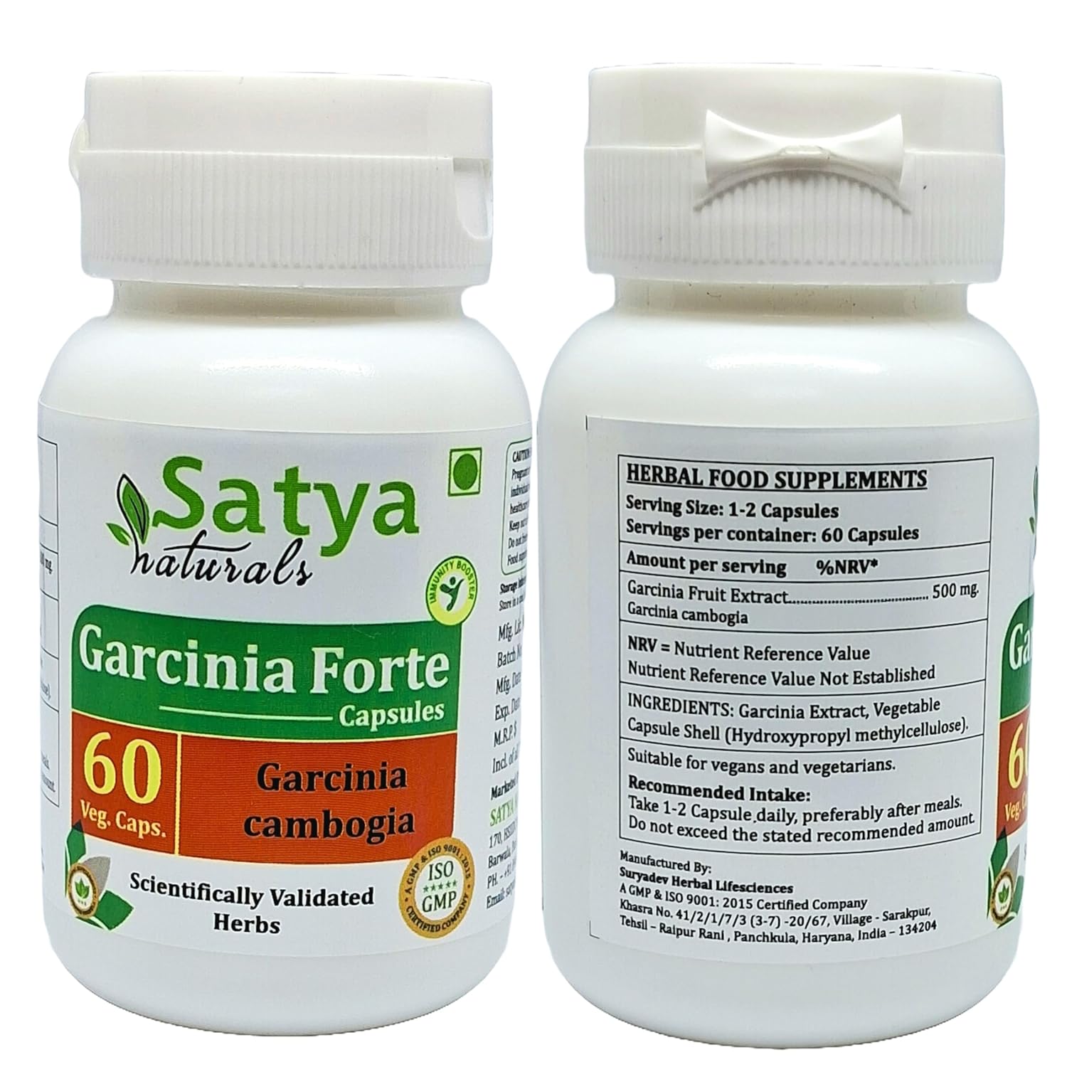 Satya Naturals Garcinia Cambogia Garcinia Extract Capsules, Highest Potency, 100% Herbal Product | 500mg 60 Veg Capsules 100gm 0.2lbs Each Pack Of 2