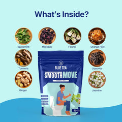 Blue Tea Caffeine Free Smooth Move Herbal Tea - 50 Pyramid Tea Bags In Zip Lock Pack | Super Antioxidant - Gluten Free, Non-GMO, Zero Sugar, 100% Vegan