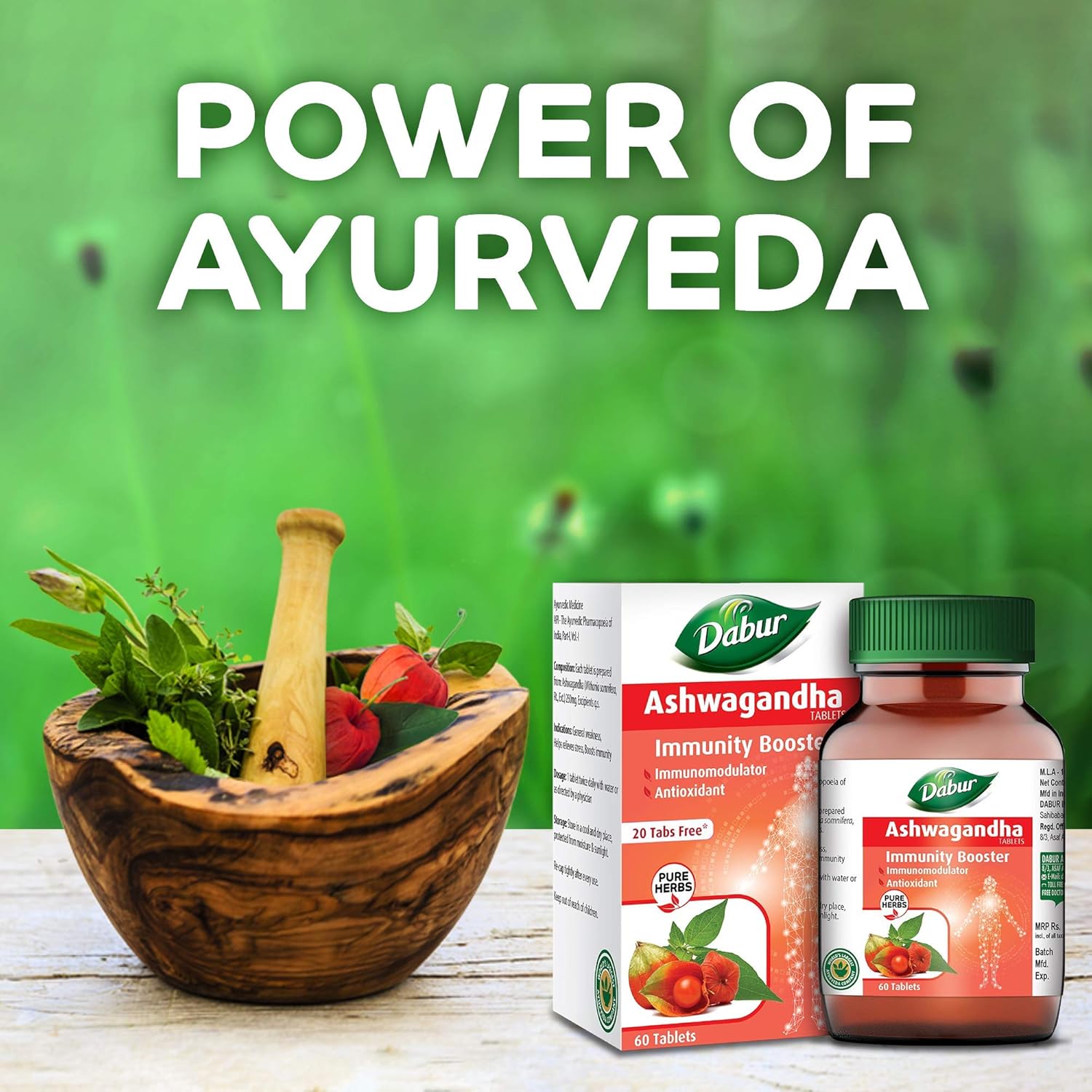 Dabur Ashwagandha Tablet Immunity Booster, Rich In Antioxidants, Helps In Blood Pressure & Other Symptoms | 60 Tablets 100gm 0.2lbs Each Pack Of 2